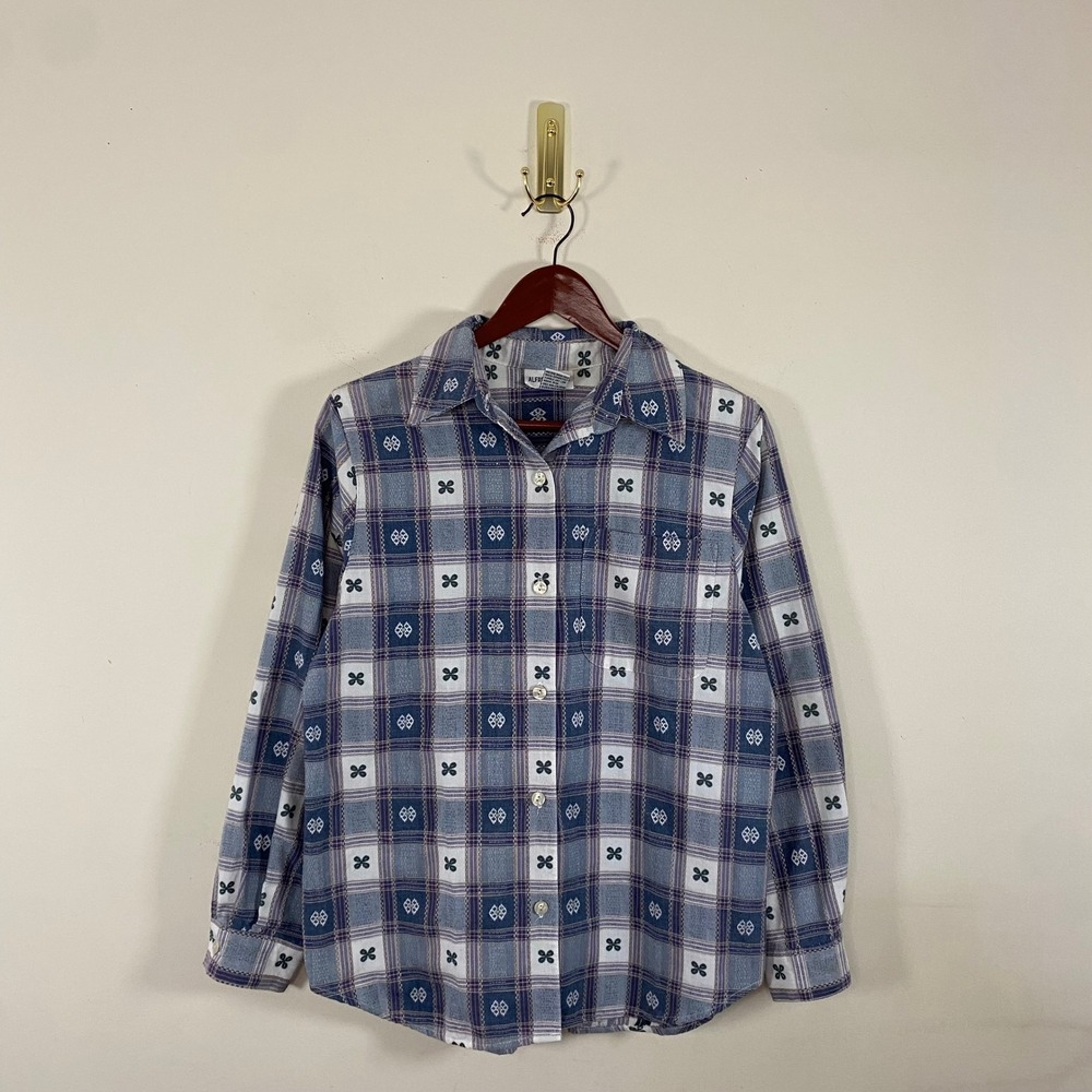 Vintage Alfred Dunner Plaid Button Up Shirt Clover Details Retro Cottagecore - Picture 2 of 7